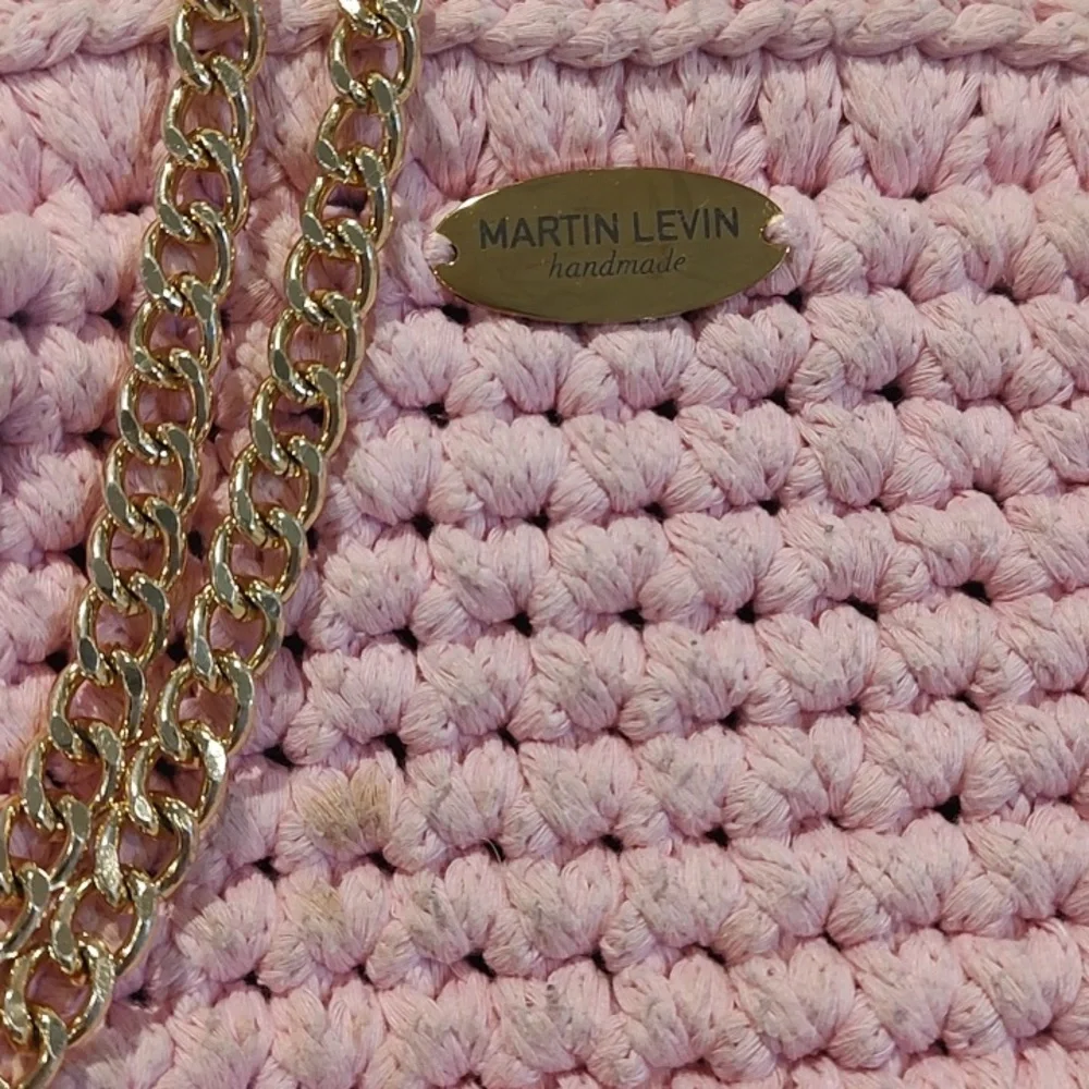 Martin Levin Handmade Crochet Woven Pink Bag w/Gold Hardware